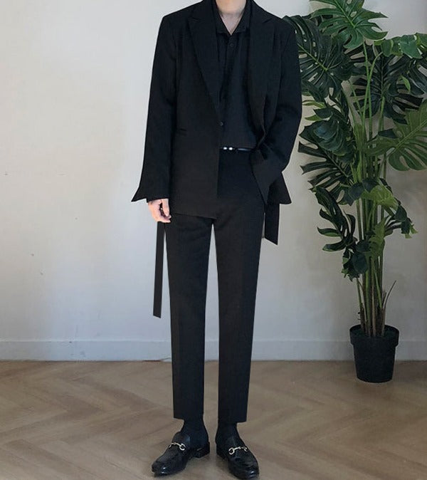 【秋物コーデ3点セット】 ①スーツJKT・②長袖シャツ・③黒パンツ