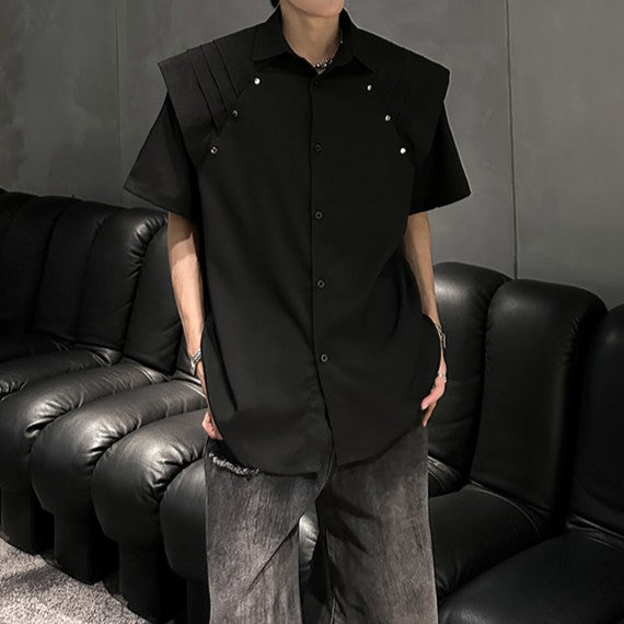 プリーツフライングショルダー ハーフスリーブシャツ