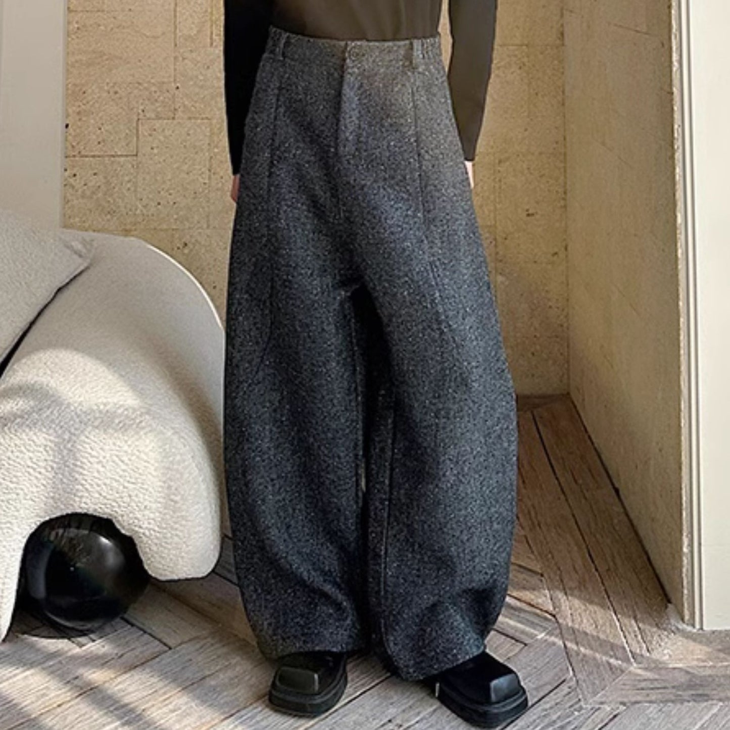 ワイドレッグ シック ウールパンツ