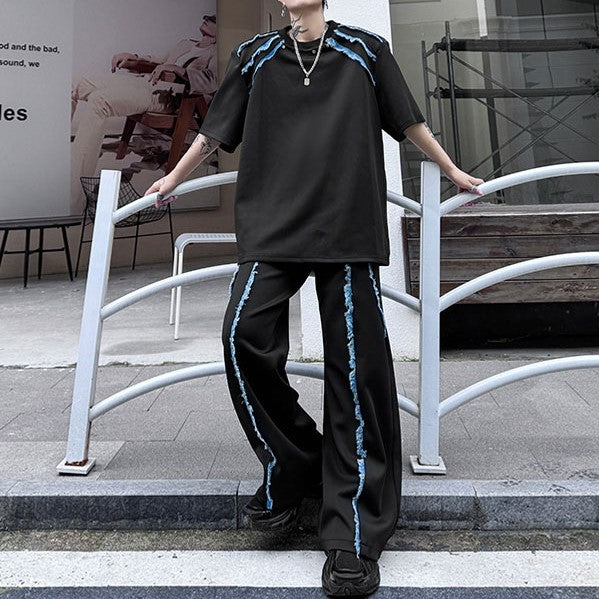 スプライシングデザイン ハーフスリーブセットアップ