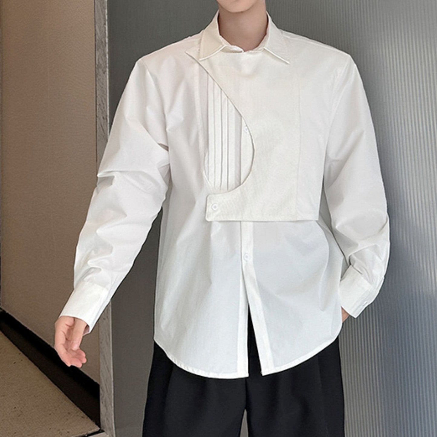 フラップデザイン アシンメトリー ロングスリーブシャツ