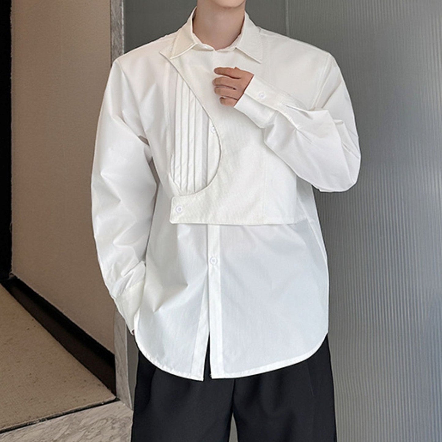 フラップデザイン アシンメトリー ロングスリーブシャツ