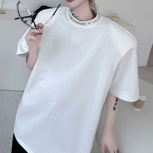 アラウンドネックデコレーション ハーフスリーブTシャツ