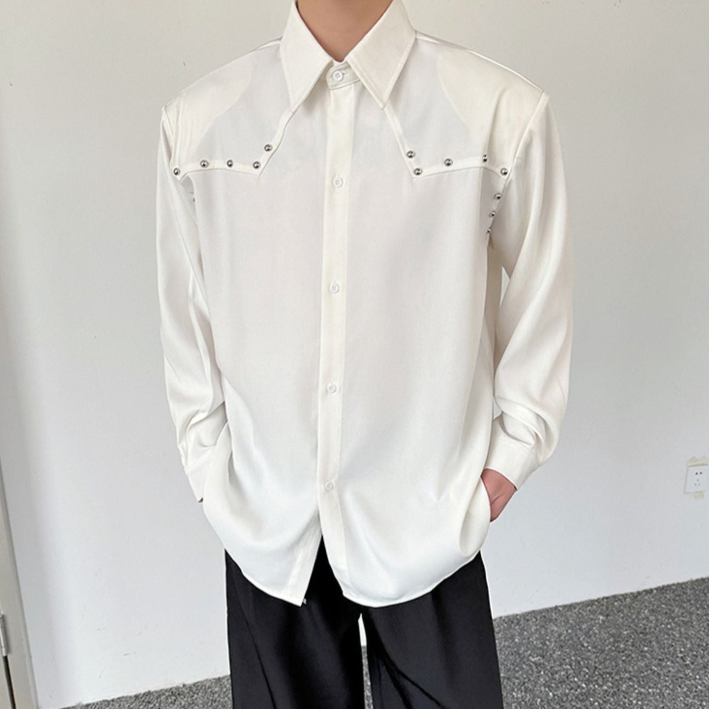 リベットデザイン ロングスリーブ カラーシャツ