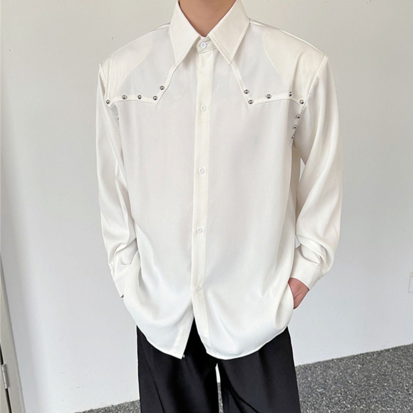 リベットデザイン ロングスリーブ カラーシャツ