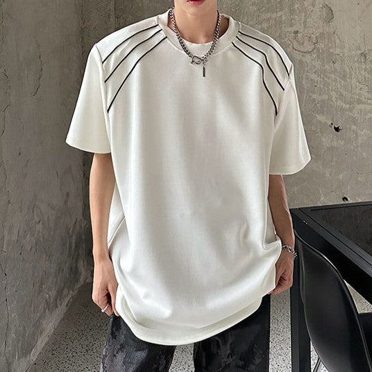 ラインデザイン パッドショルダー ハーフスリーブTシャツ