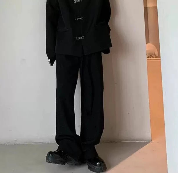 【秋物コーデ2点セット】 ①長袖ジャケット・②黒スラックスパンツ