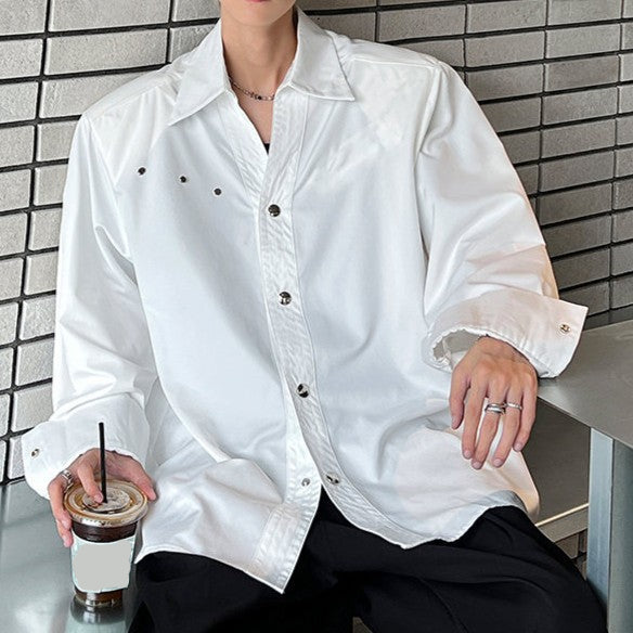 リベットデザイン カラーロングスリーブシャツ