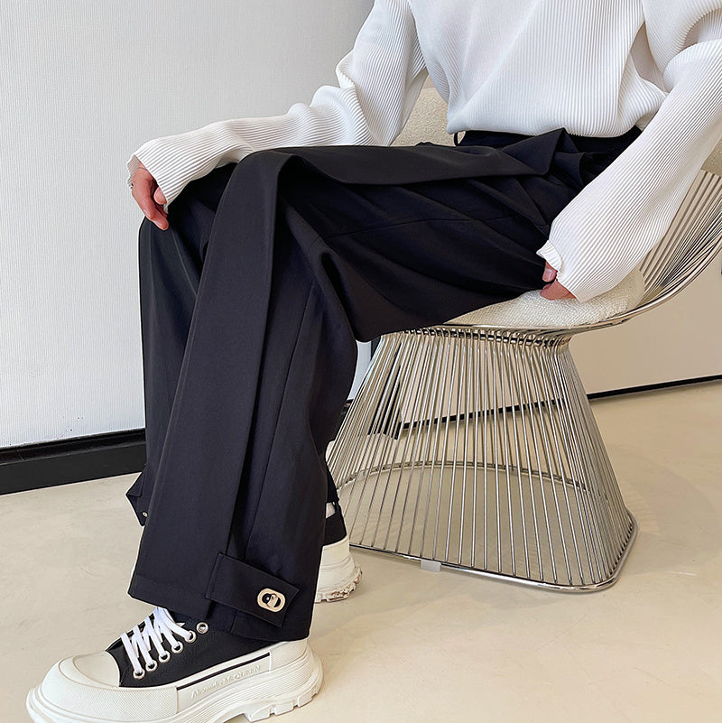 メタルバックル ワイド ストレートパンツ