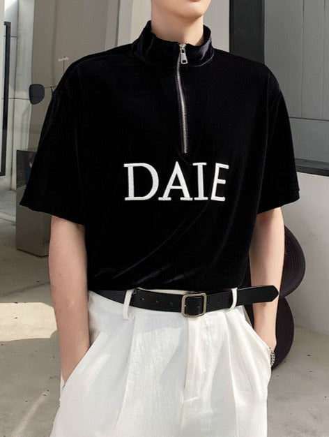 ハーフジップ スタンドカラー ショートスリーブ Tシャツ