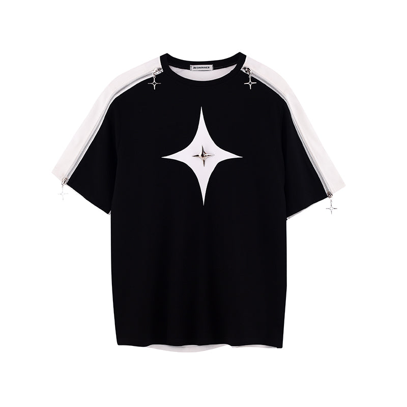 パッドショルダー ジップスリーブ Tシャツ