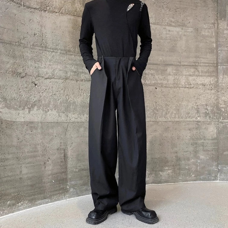 レイヤードウエスト ストレート ブラックパンツ