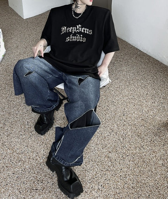 クラシックデザイン パッドショルダー ハーフスリーブTシャツ