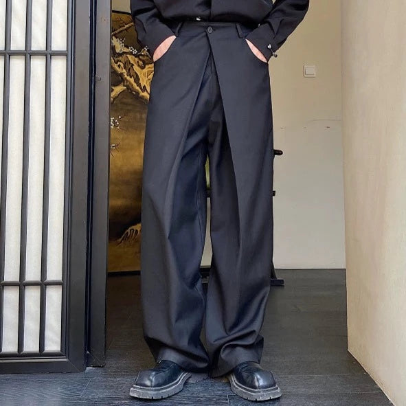 レイヤードウエスト ストレート ブラックパンツ