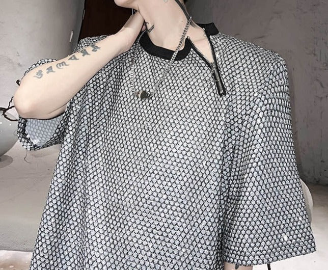 メッシュ ハーフスリーブ デザインTシャツ