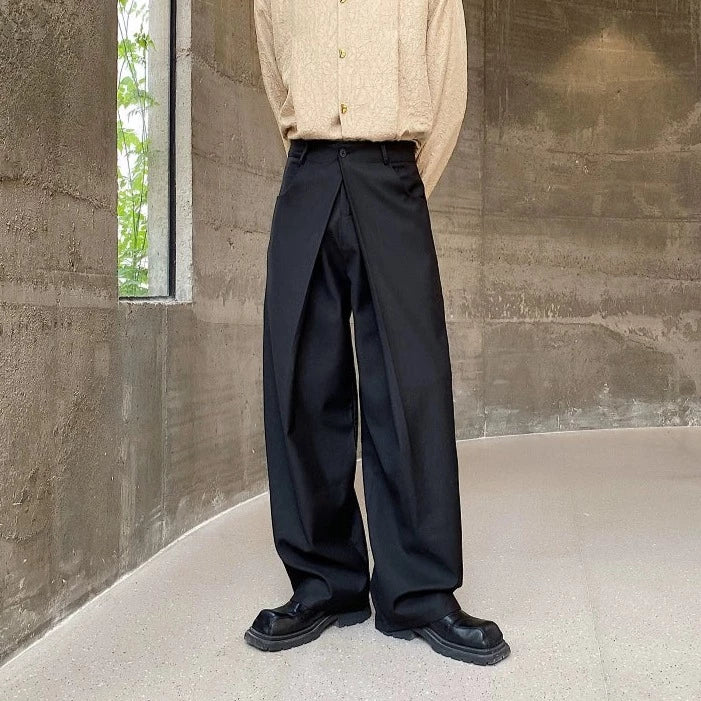 レイヤードウエスト ストレート ブラックパンツ