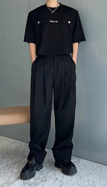 ラウンドネック ショルダーパッド ハーフスリーブ Tシャツ