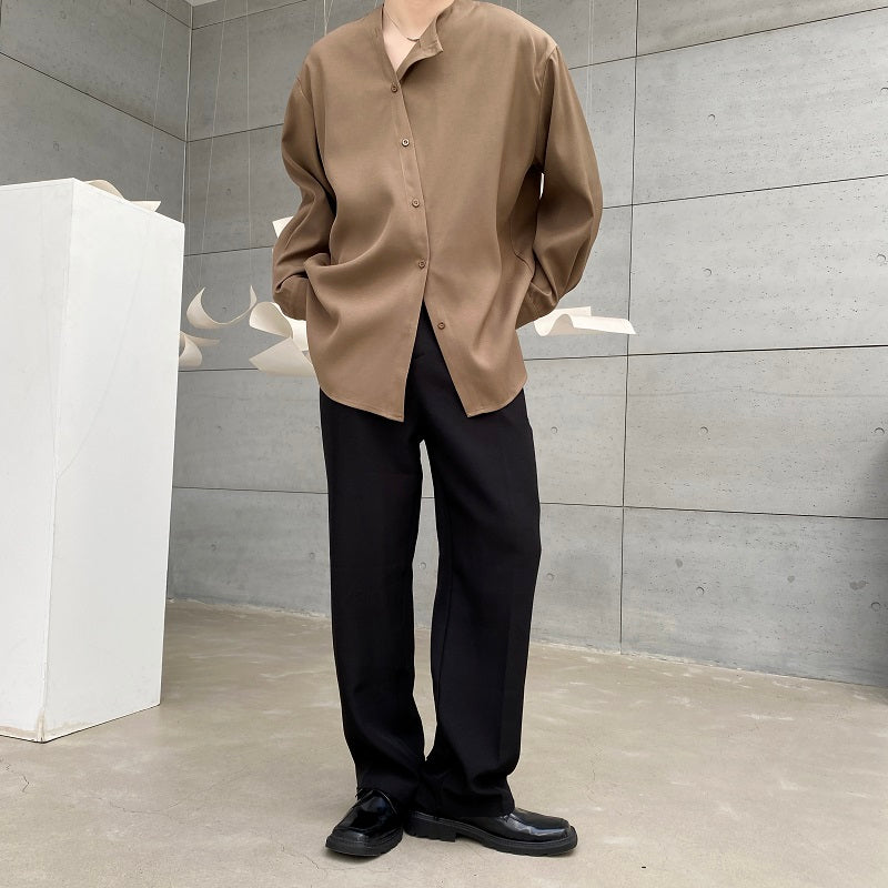 イレギュラー ノーカラー ロングスリーブシャツ
