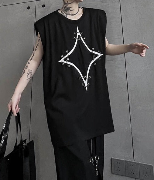 ノースリーブ パッドショルダー Tシャツ
