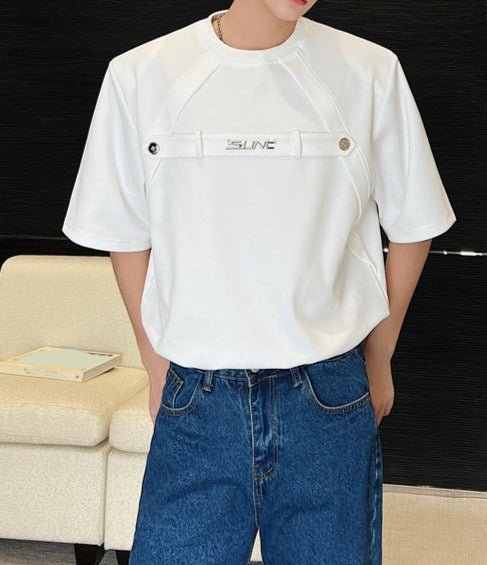 ラウンドネック ショルダーパッド ハーフスリーブ Tシャツ