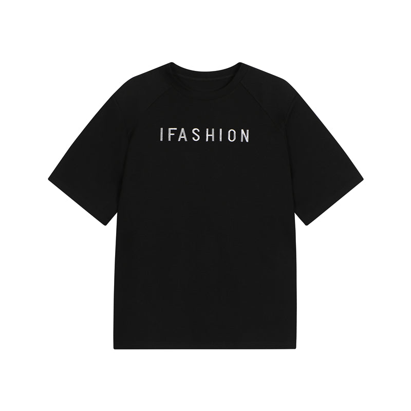 ラウンドネック パッドショルダー ハーフスリーブ Tシャツ