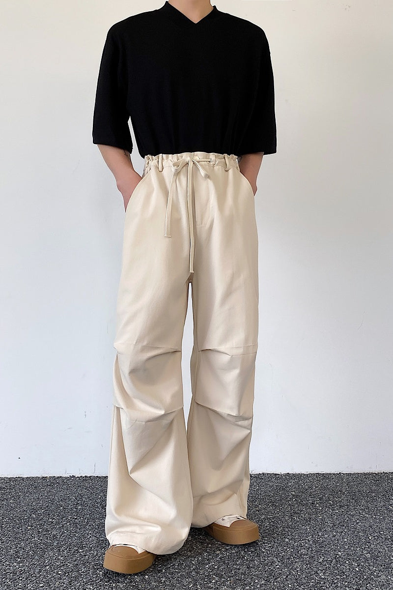 ドローストリング ワイド ストレートパンツ