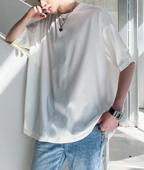 シルキーサテン ラウンドネック ハーフスリーブ Tシャツ