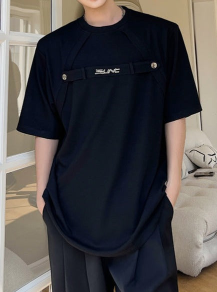 ラウンドネック ショルダーパッド ハーフスリーブ Tシャツ