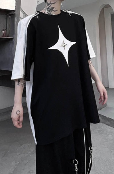 パッドショルダー ジップスリーブ Tシャツ