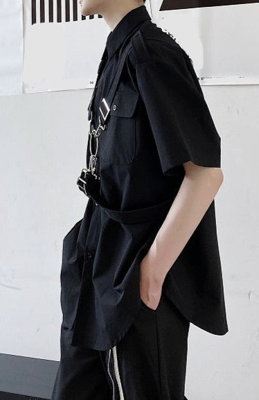 クロスストラップ ハーフスリーブ シャツ