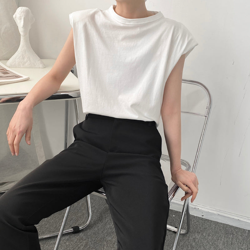 ノースリーブ パッドショルダー Tシャツ