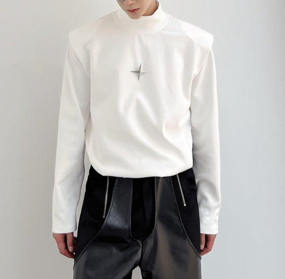 ハイネック パッドショルダー ロングスリーブTシャツ