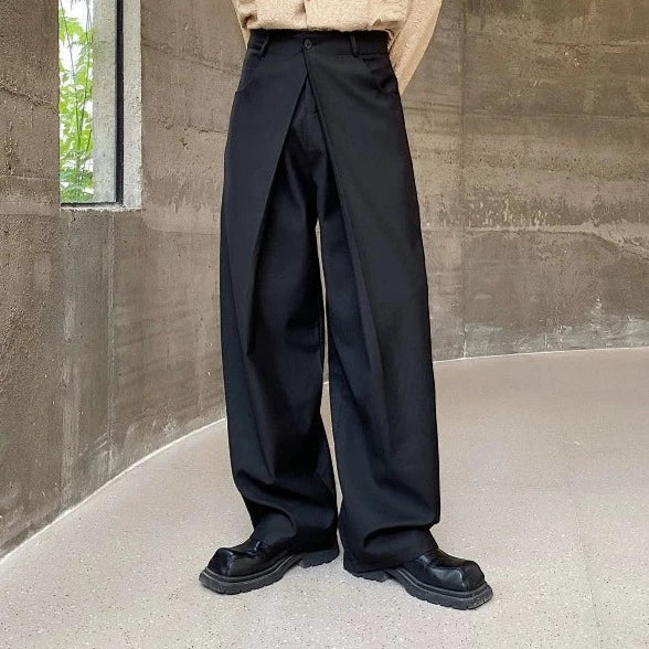 レイヤードウエスト ストレート ブラックパンツ