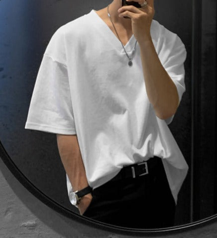 Vネック シンプルデザイン ハーフスリーブ Tシャツ