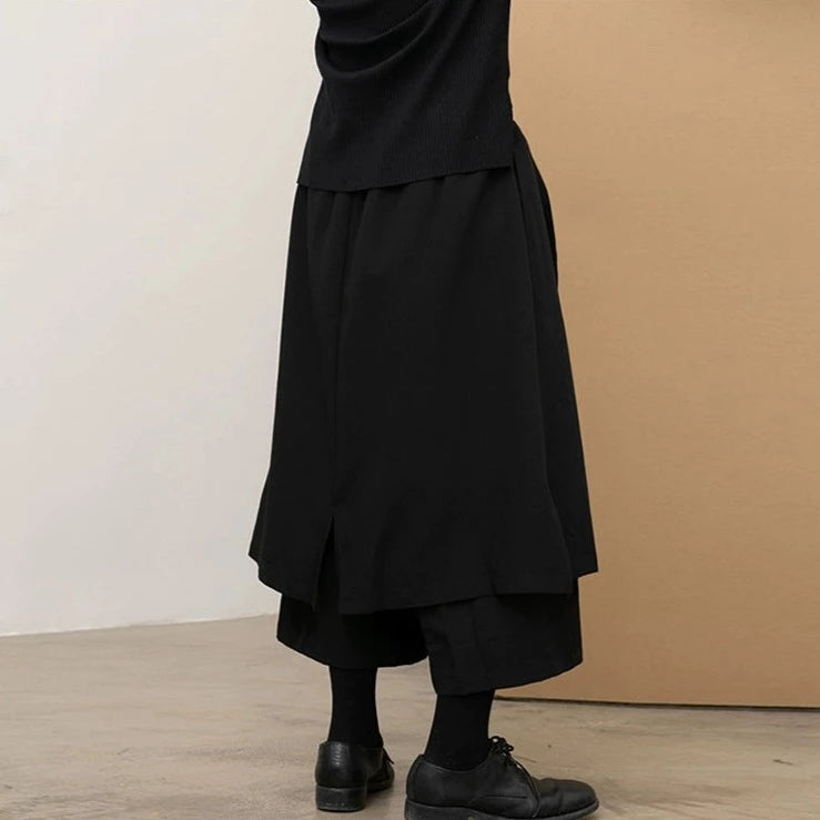 レイヤード クロップド スカートパンツ