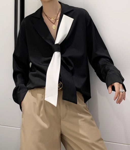 クロス タイフロント ロングスリーブ シャツ