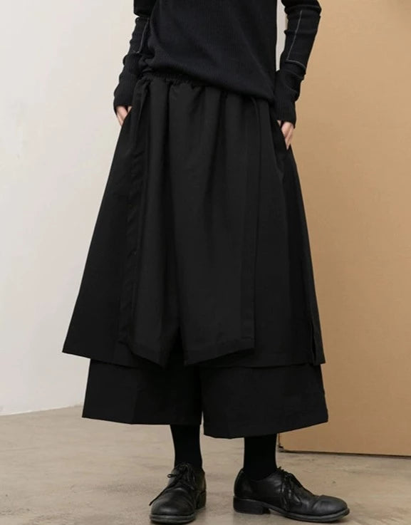 レイヤード クロップド スカートパンツ
