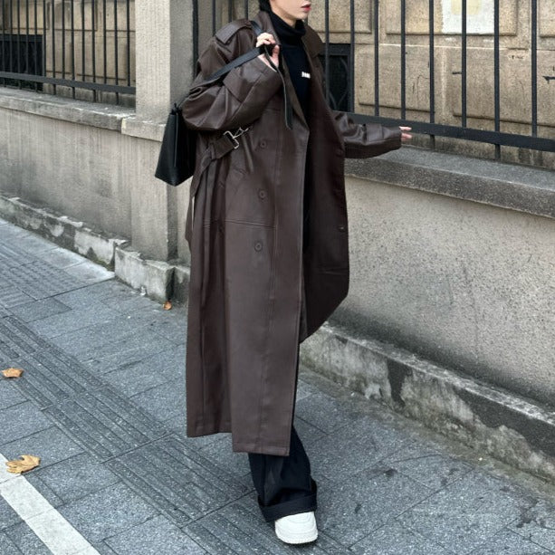 PUレザー ロングコート