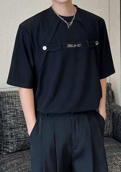 ラウンドネック ショルダーパッド ハーフスリーブ Tシャツ