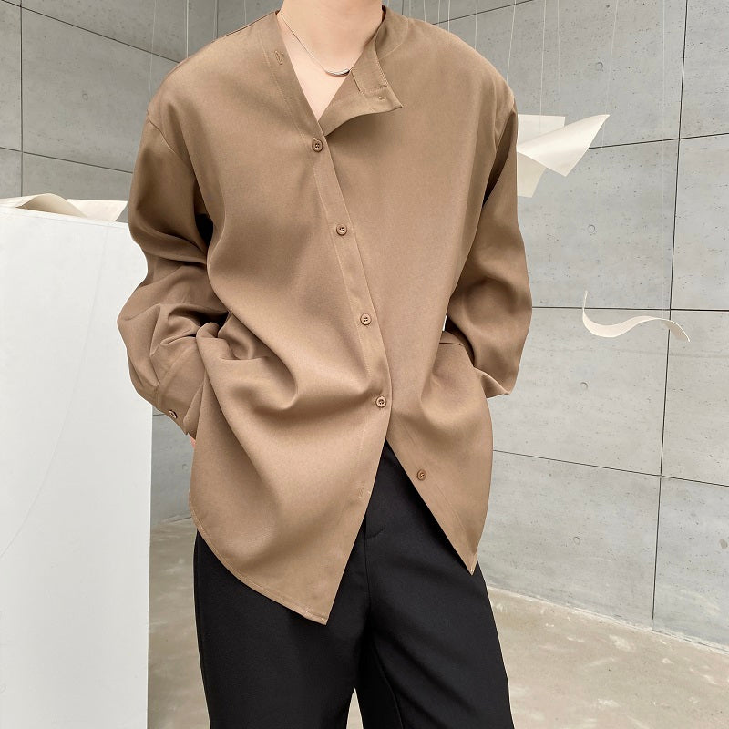 イレギュラー ノーカラー ロングスリーブシャツ