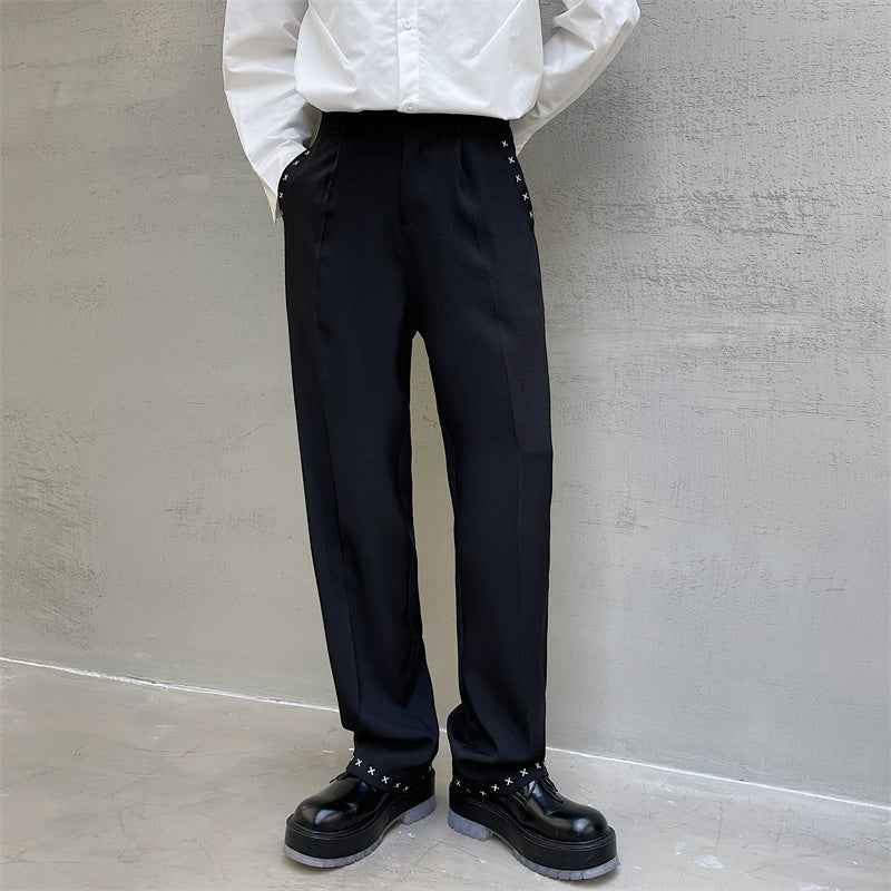クロスステッチ デザイン ストレートパンツ