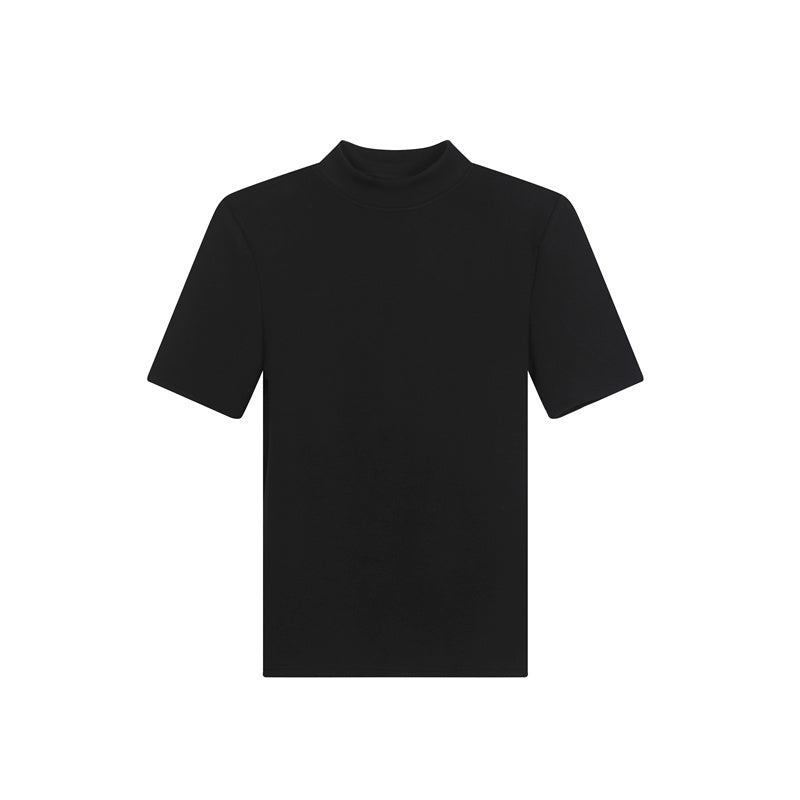 スリム ハイネック パッドショルダー ハーフスリーブTシャツ