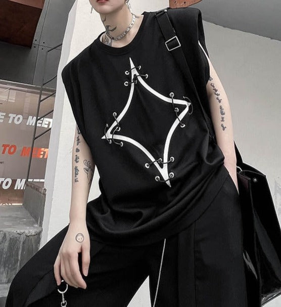 ノースリーブ パッドショルダー Tシャツ