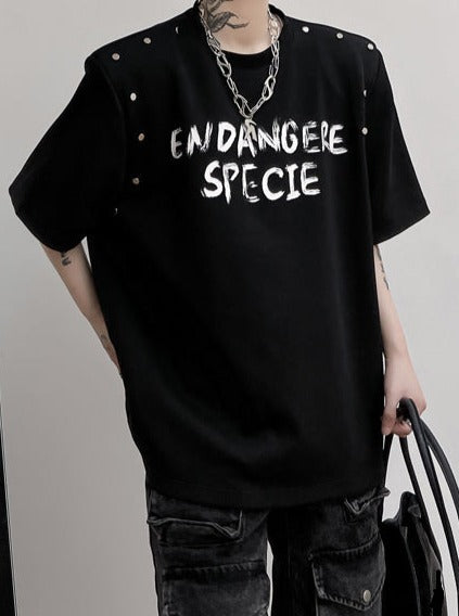 スタッズ ショルダーパッド ハーフスリーブ Tシャツ