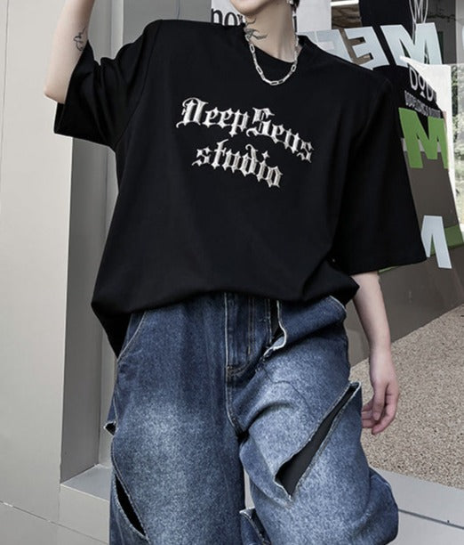 クラシックデザイン パッドショルダー ハーフスリーブTシャツ
