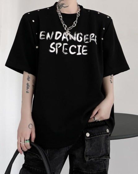 スタッズ ショルダーパッド ハーフスリーブ Tシャツ