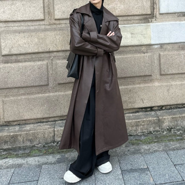 PUレザー ロングコート