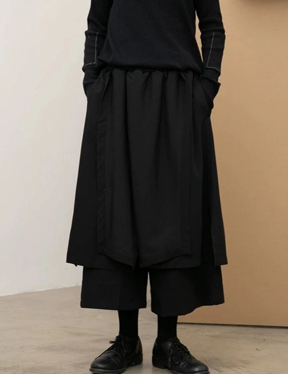 レイヤード クロップド スカートパンツ