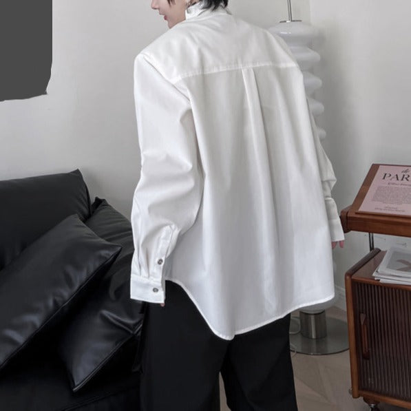 ソリッドカラー マルチプル パッドショルダー ロングスリーブシャツ