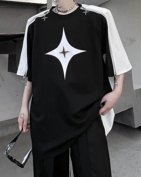 パッドショルダー ジップスリーブ Tシャツ